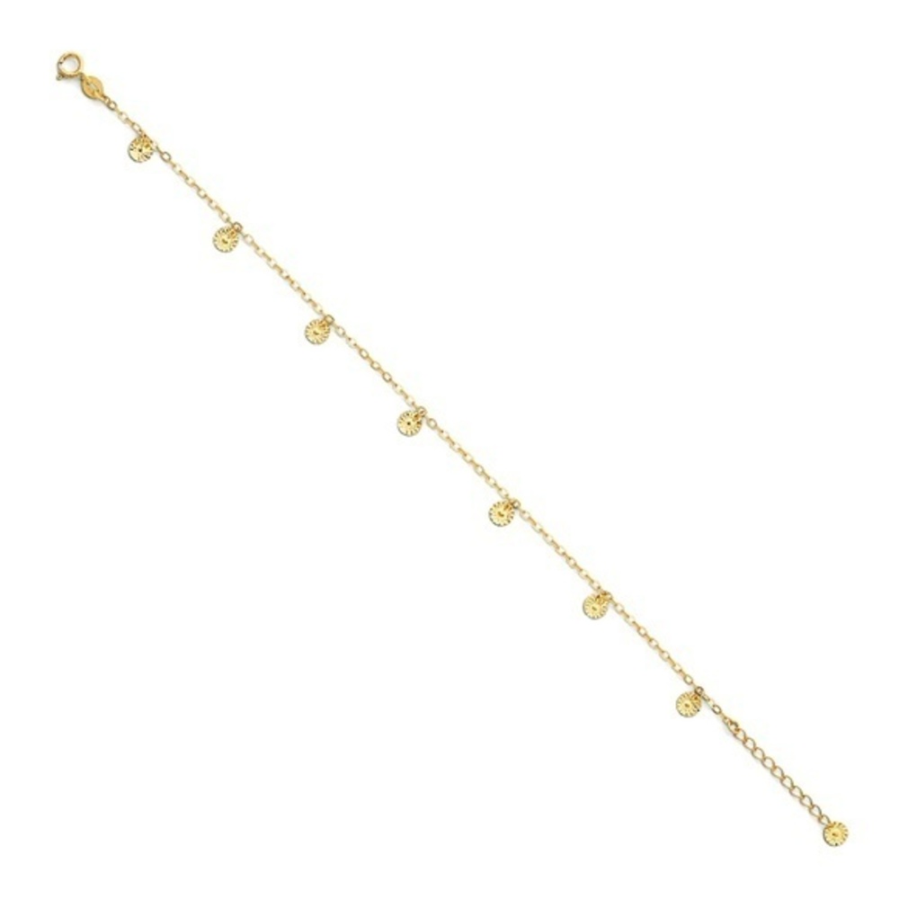 14k Yellow Gold Disk dangling Bracelet 8" or 10"
